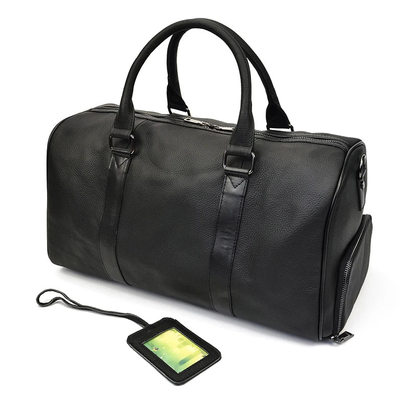 Luxury Genuine Leather Men Women Travel Bag Cow Leather Carry On Luggage Bag Travel Shoulder Bag Male Female Weekend Duffle Bag