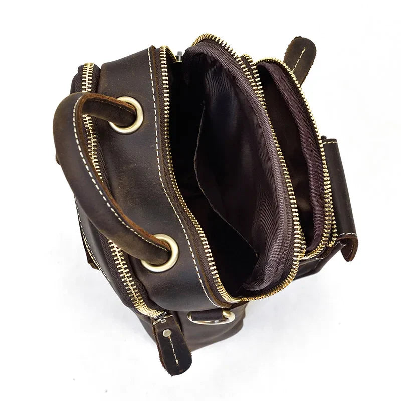 MAHEU Super Quality Men's Mini Shoulder Bag Genuine Leather Phone Pouch On Belt Small Crossbody Bag With Handle Outdoor Bag