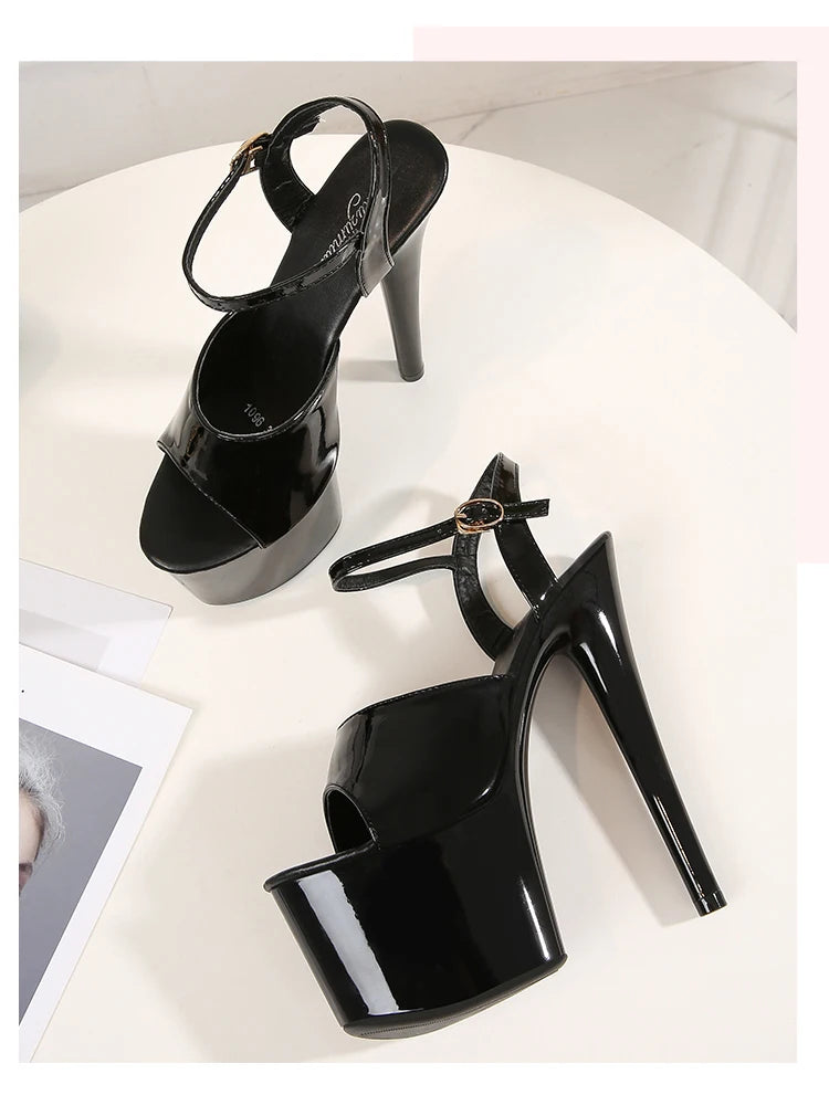 Shuzumiao Branded women's shoes pole dance 15 17 20cm sandals High Heels fashion sexy platform Black shoes Female party shoes