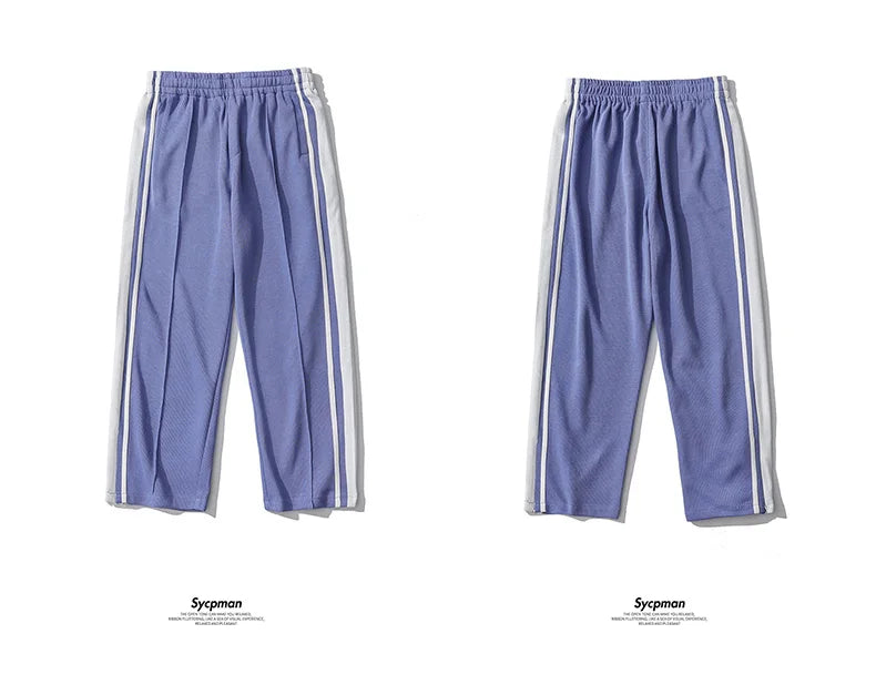 Korean Clothes Joggers Basketball Pants Punk Mens Clothing Loose Stripe Drop Straight Trend Casual Trousers Stacked Sweatpants