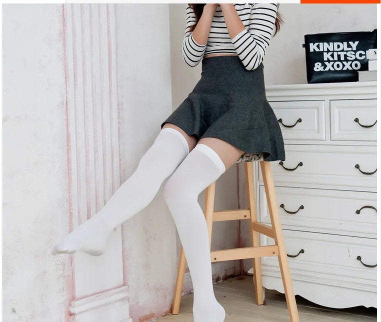 Sexy Stockings Bowknot Women Thigh High Over Knee Socks Opaque Black Girls Stretchy Elastic Spring Fashion Solid Long Chaussette