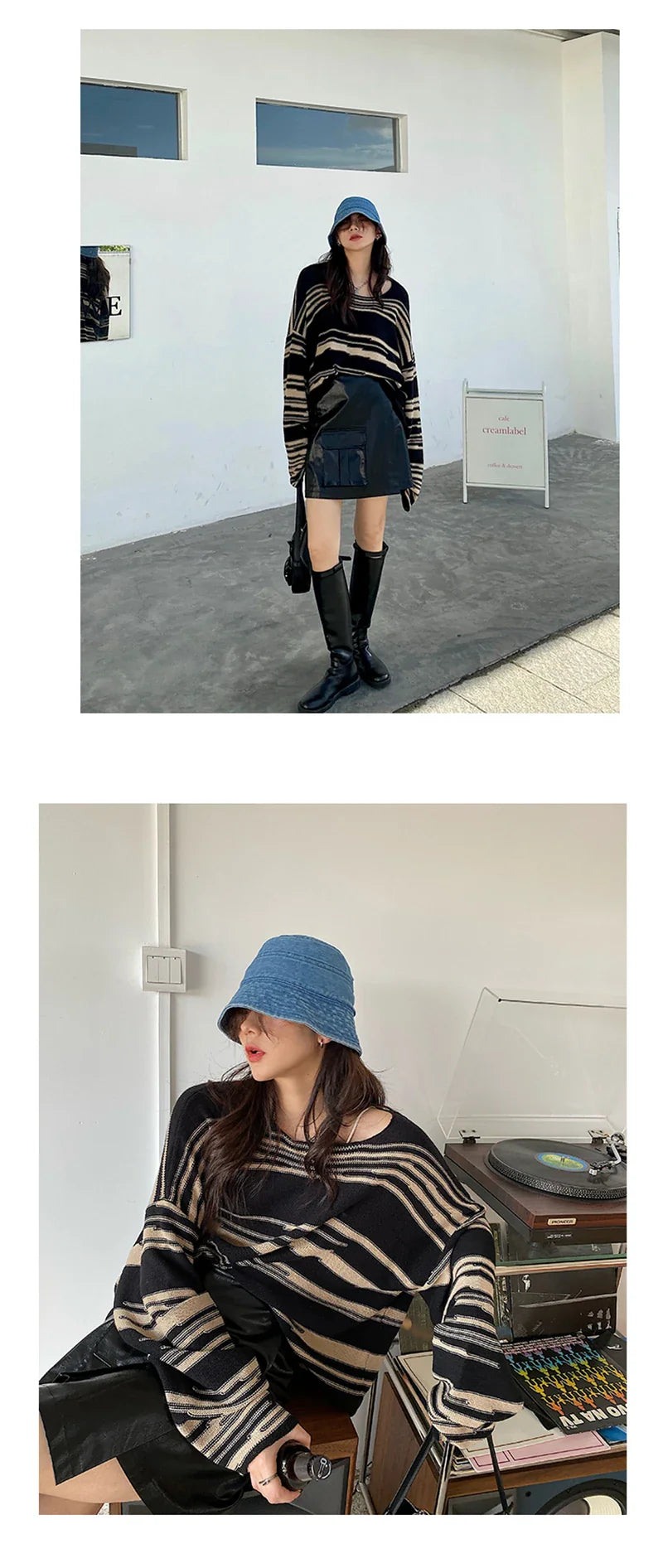 LMQ NEW Women Punk Gothic Striped Long Sleeve Loose Patchwork Sweater Hip Hop Retro Oversize Pullover Casual Knitted Jumpers