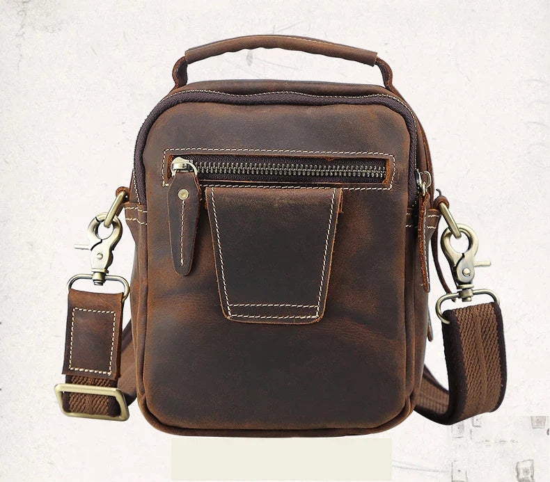 MAHEU Super Quality Men's Mini Shoulder Bag Genuine Leather Phone Pouch On Belt Small Crossbody Bag With Handle Outdoor Bag