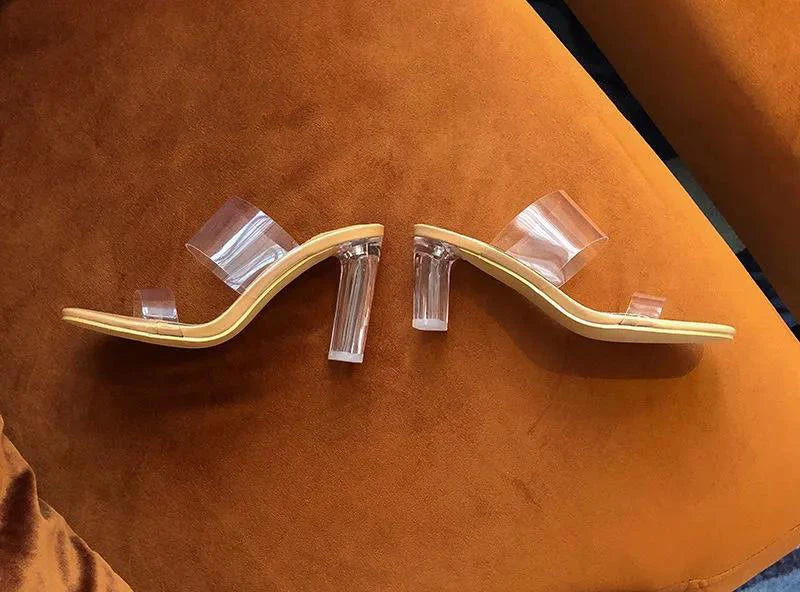 Summer Women Pumps Sandals 9cm Jelly Slippers Sexy Open Square Toe High Heels Women Transparent Slippers Shoe Heel Clear Sandals