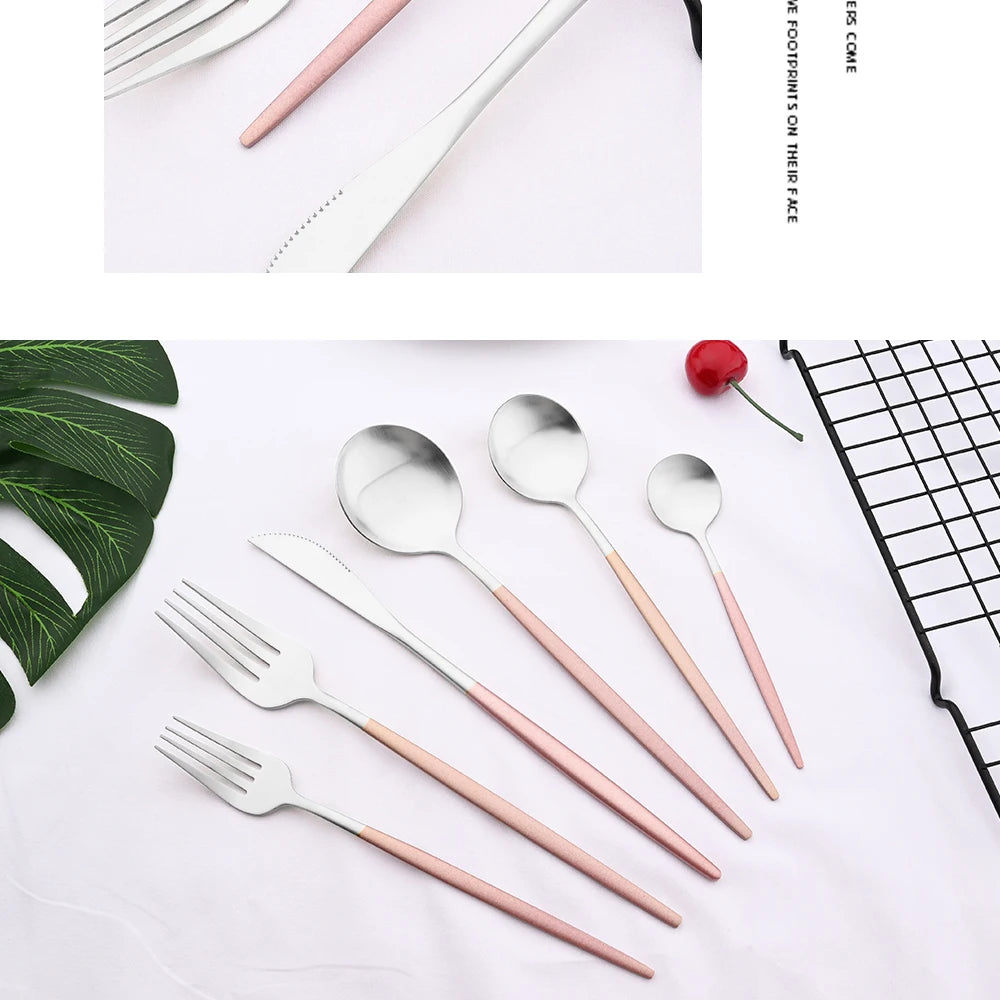 Dinnerware Pink Silver Silverware Cutlery Set Stainless Steel Luxury Flatware Home Fork Spoon Knife Kitchen Dinner Set Drop ship
