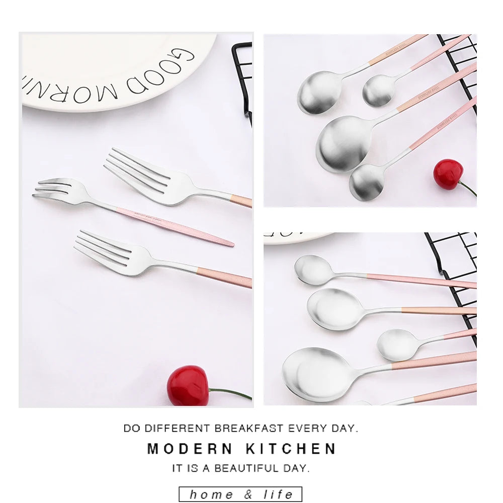 Dinnerware Pink Silver Silverware Cutlery Set Stainless Steel Luxury Flatware Home Fork Spoon Knife Kitchen Dinner Set Drop ship