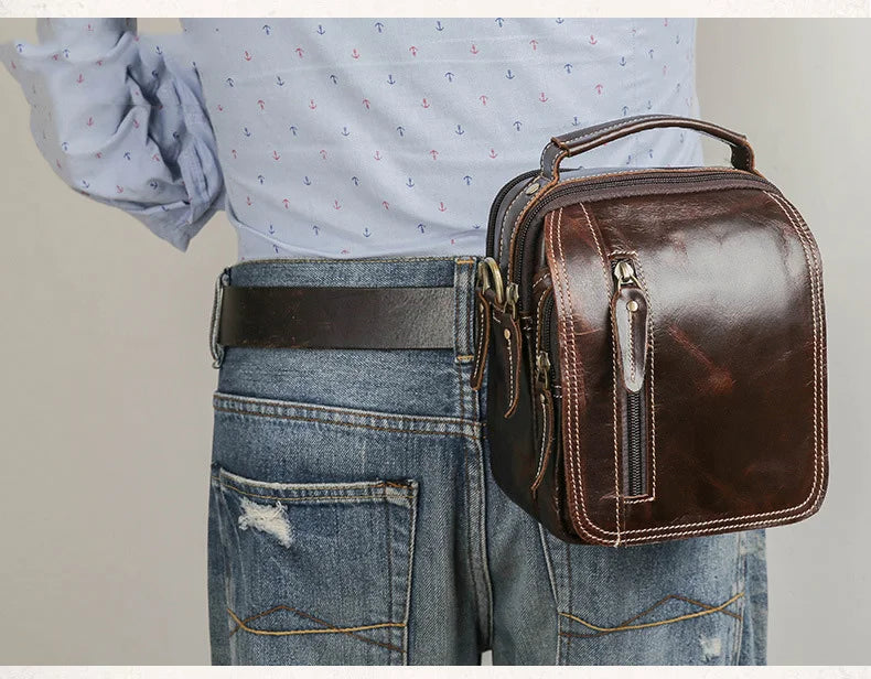 MAHEU Super Quality Men's Mini Shoulder Bag Genuine Leather Phone Pouch On Belt Small Crossbody Bag With Handle Outdoor Bag
