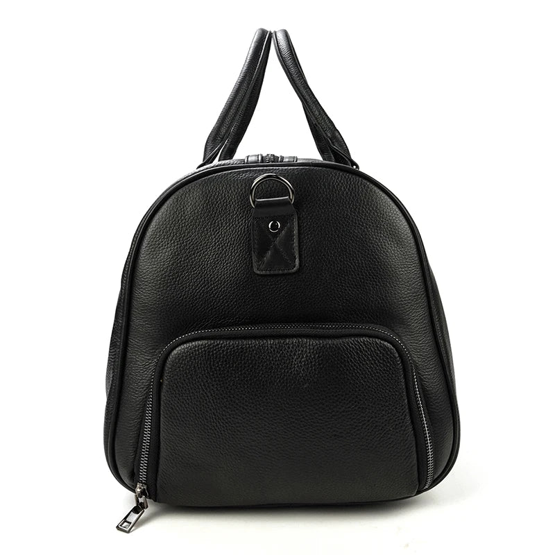 Big Capacity Genuine Leather Travel Bag For Men Women Soft Black Cowhide Casual Travel Duffel Large Luggage Weekend Shoulder Bag