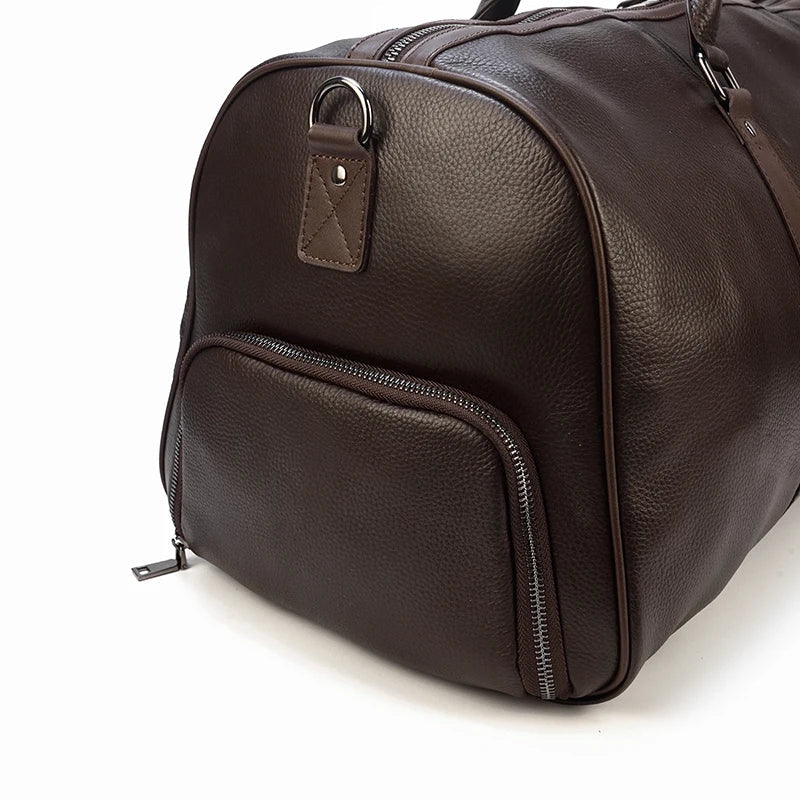 Big Capacity Genuine Leather Travel Bag For Men Women Soft Black Cowhide Casual Travel Duffel Large Luggage Weekend Shoulder Bag