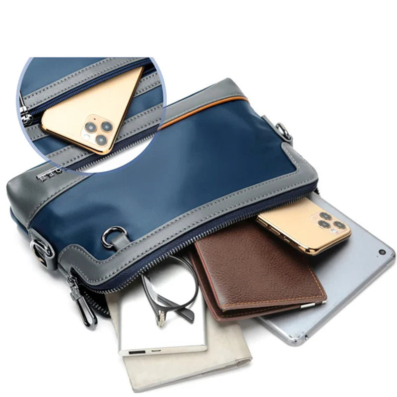 New Male Shoulder Bag Retro Zipper Waterproof Oxford Cloth Solid Color Crossbody Bag Men Casual Short Trip Sports Bag Wholesale
