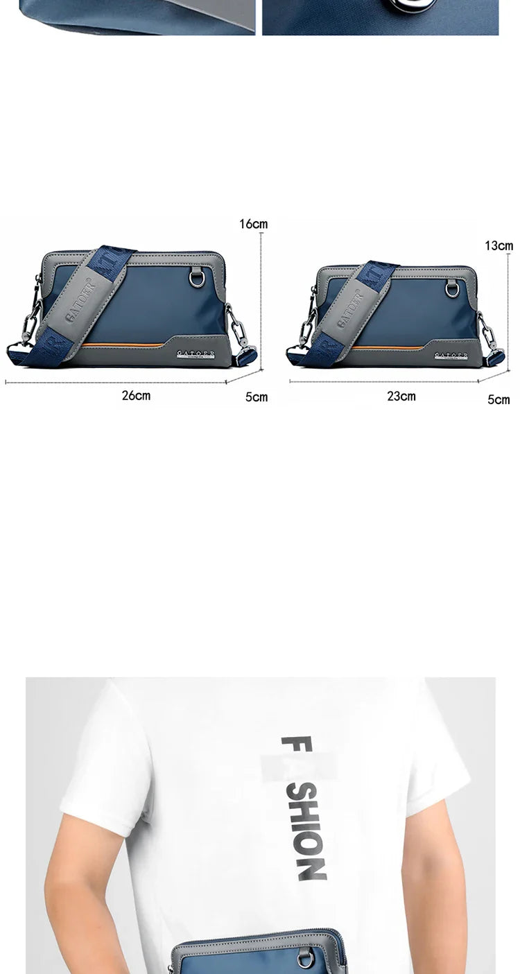 New Male Shoulder Bag Retro Zipper Waterproof Oxford Cloth Solid Color Crossbody Bag Men Casual Short Trip Sports Bag Wholesale