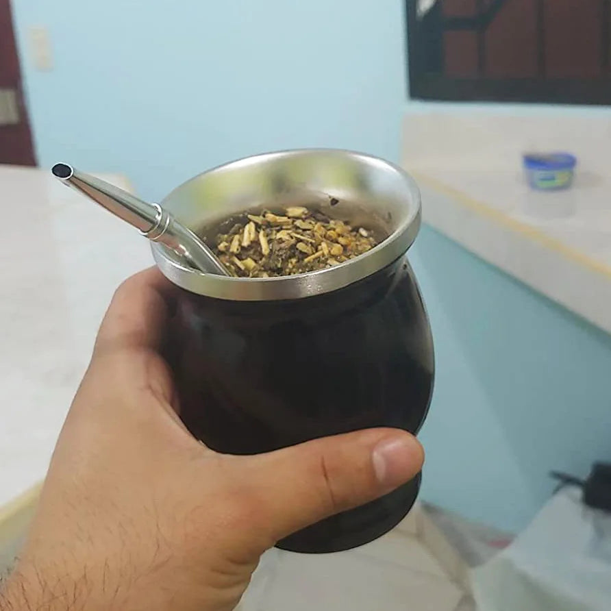 UPORS Yerba Mate Cup 304 Stainless Steel Double Wall 8oz Argentine Yerba Mate Gourd With Bombillas and Cleaning Brush