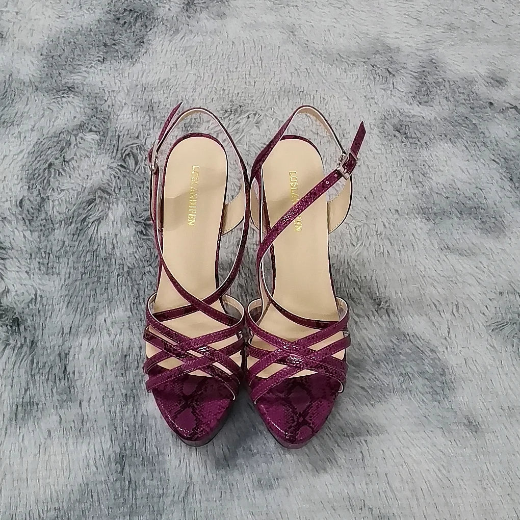LOSLANDIFEN 2026 NEW 14CM Open Toe Platform High Heels Snake Pattern Sandals Sexy Ankle Strap Gladiator Party Dress Women Shoes