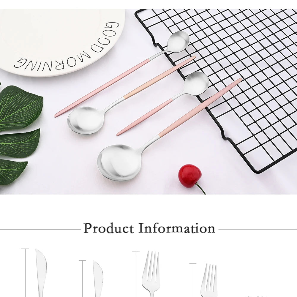 Dinnerware Pink Silver Silverware Cutlery Set Stainless Steel Luxury Flatware Home Fork Spoon Knife Kitchen Dinner Set Drop ship