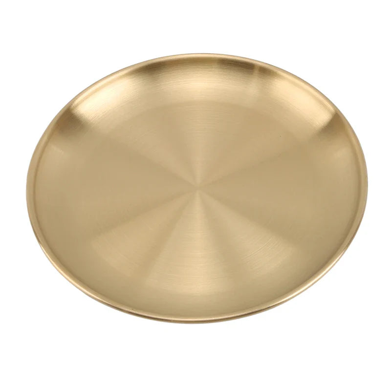 Dinner Plates European Style Gold Dessert Plate Kitchen Serving Dishes Salad Round Plate Cake Tray Western Steak Round Tray