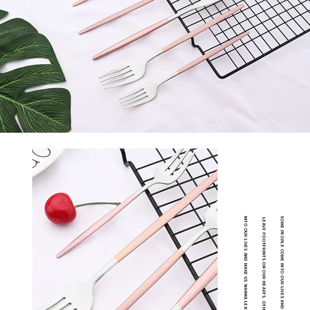 Dinnerware Pink Silver Silverware Cutlery Set Stainless Steel Luxury Flatware Home Fork Spoon Knife Kitchen Dinner Set Drop ship