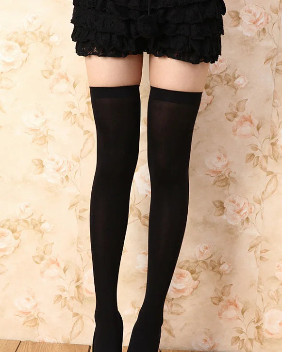 Sexy Stockings Bowknot Women Thigh High Over Knee Socks Opaque Black Girls Stretchy Elastic Spring Fashion Solid Long Chaussette