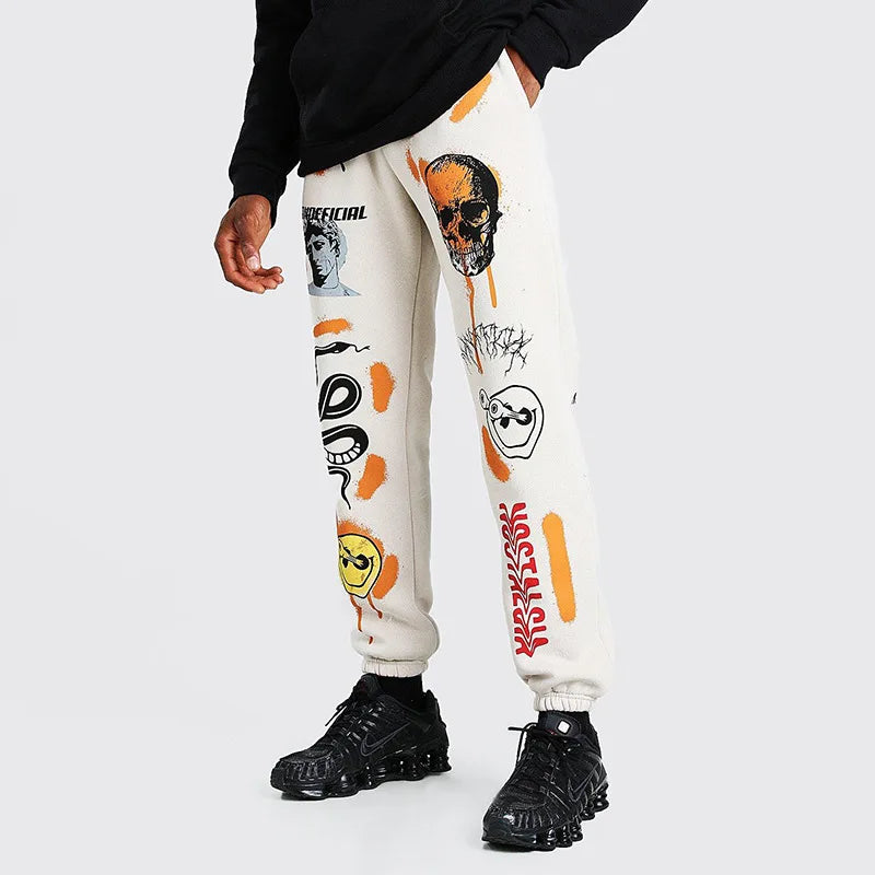 Sweatpants Women Hippie Cartoon Printed Trouser Joggers for Women Drawstring Cargo Pants Streetwear Casual Sweatpant Vamos Todos