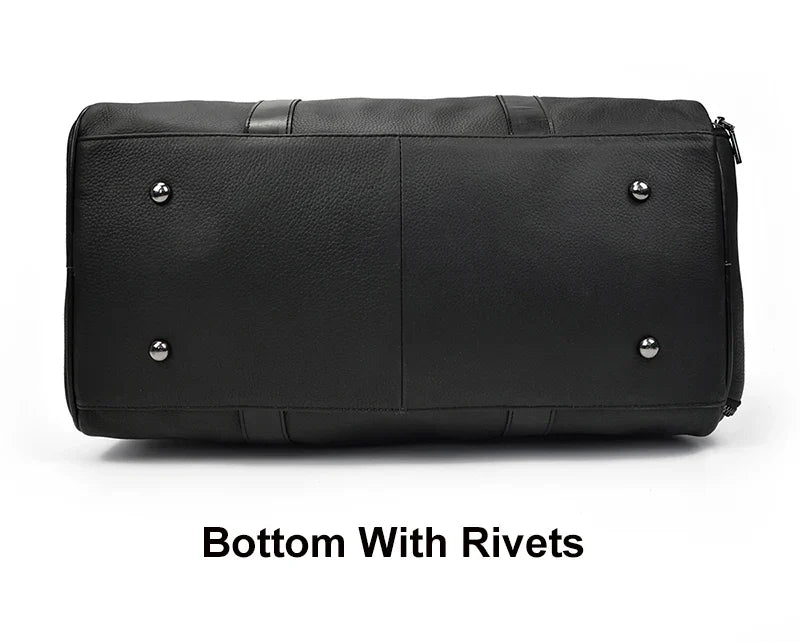 Big Capacity Genuine Leather Travel Bag For Men Women Soft Black Cowhide Casual Travel Duffel Large Luggage Weekend Shoulder Bag