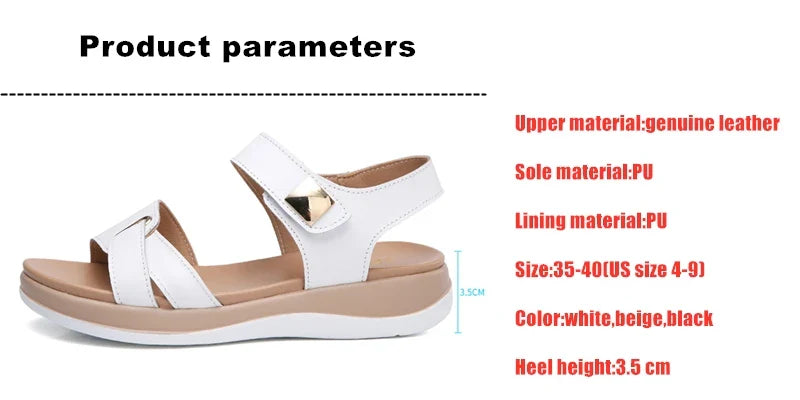 WOIZGIC Women Female Ladies Mother Genuine Leather Shoes Sandals Flats Soft Hook Loop Korean Bling Summer Beach Size 35-40