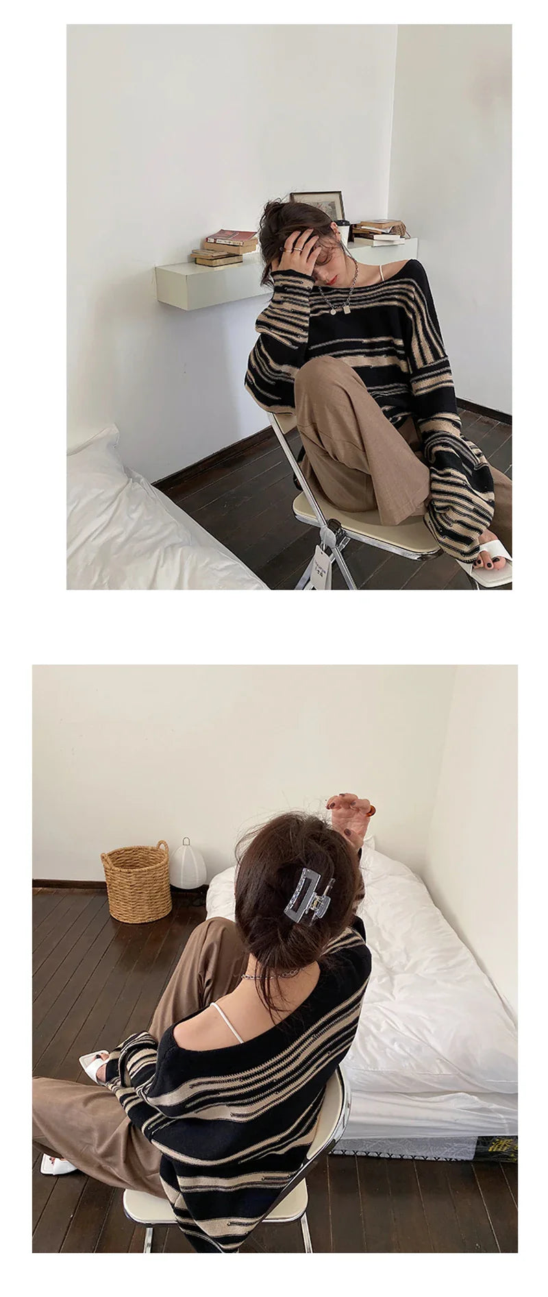 LMQ NEW Women Punk Gothic Striped Long Sleeve Loose Patchwork Sweater Hip Hop Retro Oversize Pullover Casual Knitted Jumpers