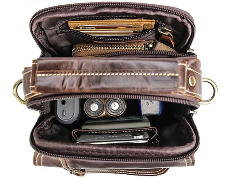 MAHEU Super Quality Men's Mini Shoulder Bag Genuine Leather Phone Pouch On Belt Small Crossbody Bag With Handle Outdoor Bag