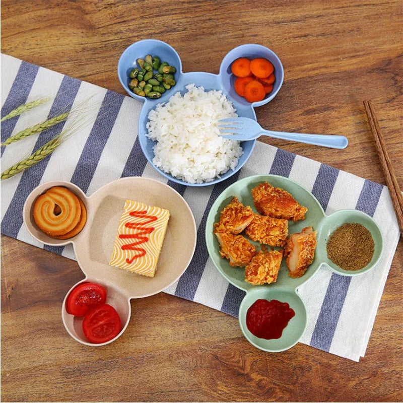 Cute Baby Plates with Dividers Dinner Plates Kids Bowl Tray Tableware Set Infant Feeding Children Divided Dinnerware BPA Free