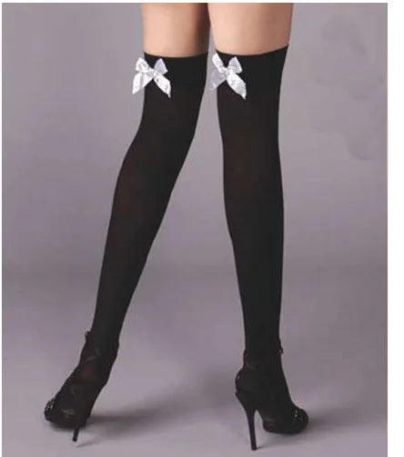 Sexy Stockings Bowknot Women Thigh High Over Knee Socks Opaque Black Girls Stretchy Elastic Spring Fashion Solid Long Chaussette