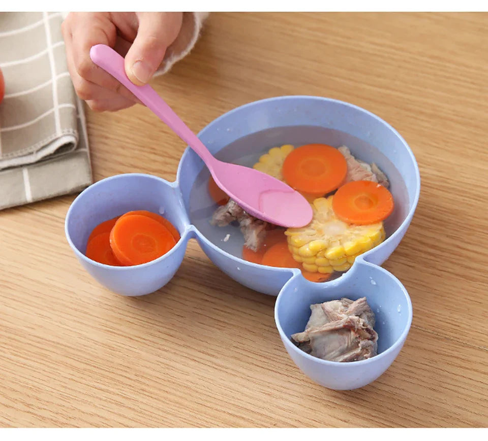 Cute Baby Plates with Dividers Dinner Plates Kids Bowl Tray Tableware Set Infant Feeding Children Divided Dinnerware BPA Free