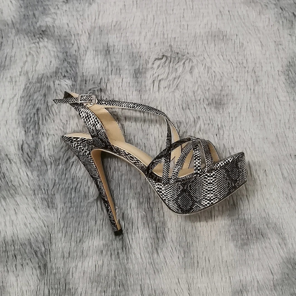 LOSLANDIFEN 2026 NEW 14CM Open Toe Platform High Heels Snake Pattern Sandals Sexy Ankle Strap Gladiator Party Dress Women Shoes