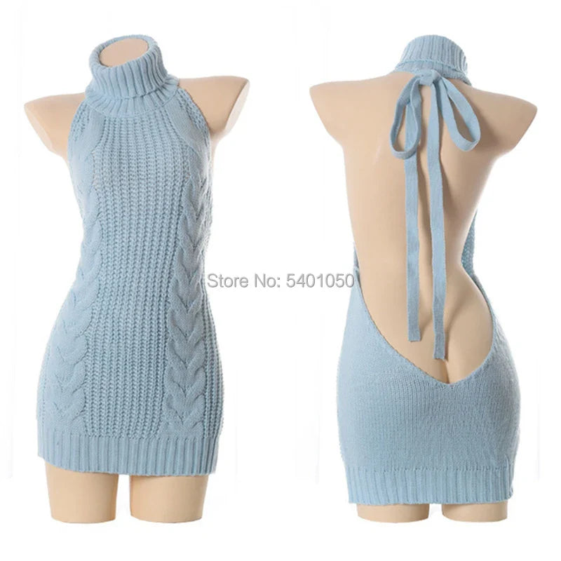 Sexy Open Chest Sweaters  Black Halter Knitted Sweater White Sexy Pullover Women Tops Slim V Neck Long Sleeve Femme