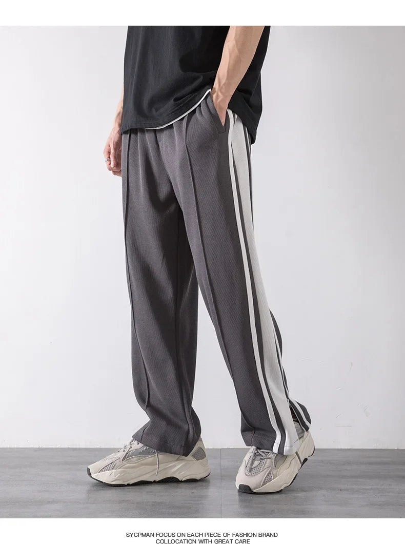 Korean Clothes Joggers Basketball Pants Punk Mens Clothing Loose Stripe Drop Straight Trend Casual Trousers Stacked Sweatpants