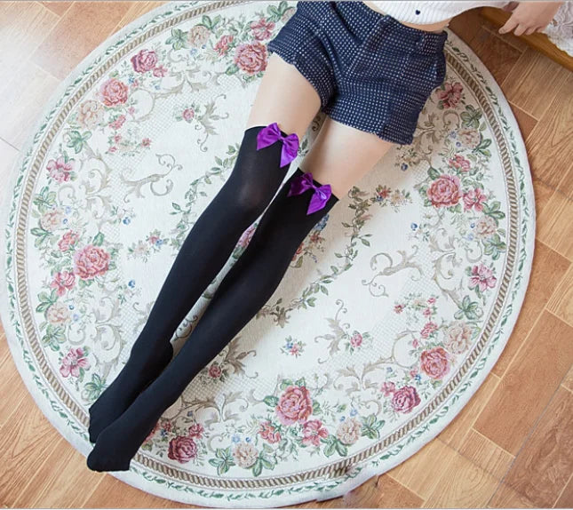 Sexy Stockings Bowknot Women Thigh High Over Knee Socks Opaque Black Girls Stretchy Elastic Spring Fashion Solid Long Chaussette