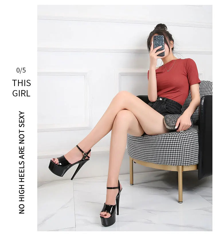 Shuzumiao Branded women's shoes pole dance 15 17 20cm sandals High Heels fashion sexy platform Black shoes Female party shoes