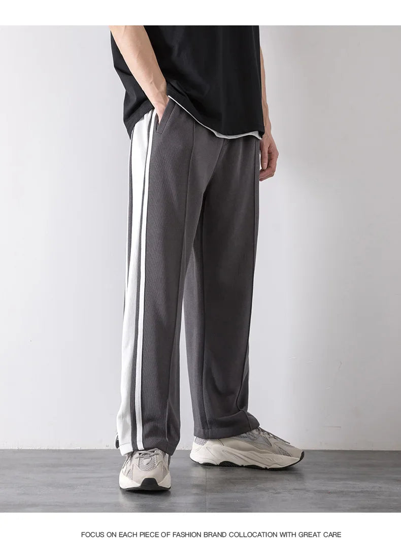 Korean Clothes Joggers Basketball Pants Punk Mens Clothing Loose Stripe Drop Straight Trend Casual Trousers Stacked Sweatpants
