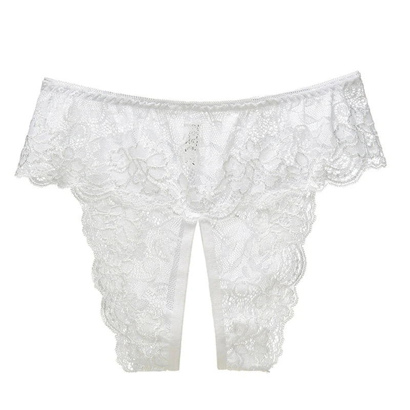 XL XXL XXXL 4XL Plus Size Underwear Women Sexy Open Crotch Panties Lace Transparent Thongs For Sex Lingerie Nightwear