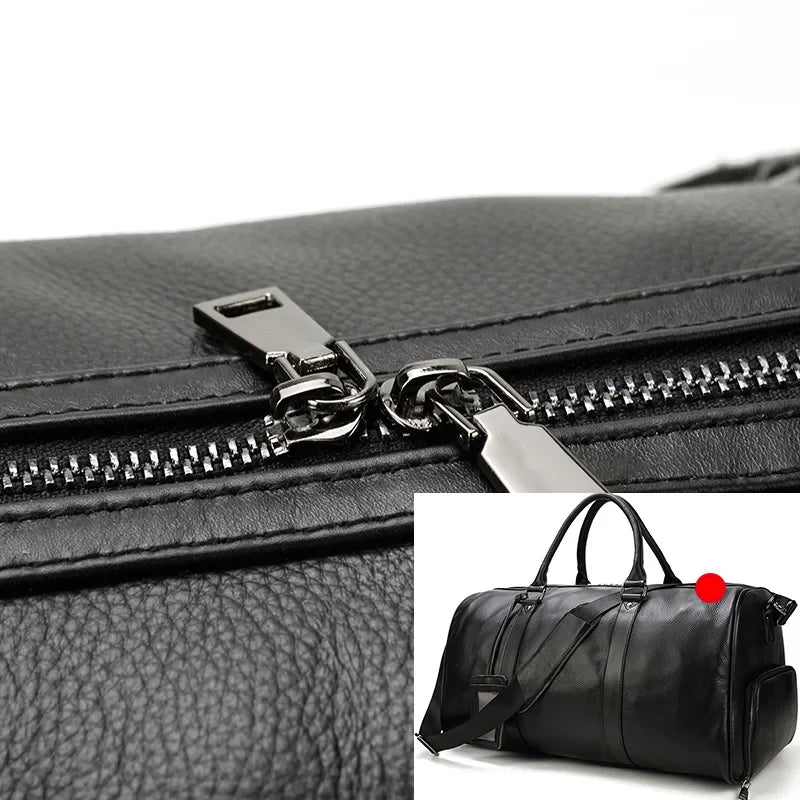 Big Capacity Genuine Leather Travel Bag For Men Women Soft Black Cowhide Casual Travel Duffel Large Luggage Weekend Shoulder Bag