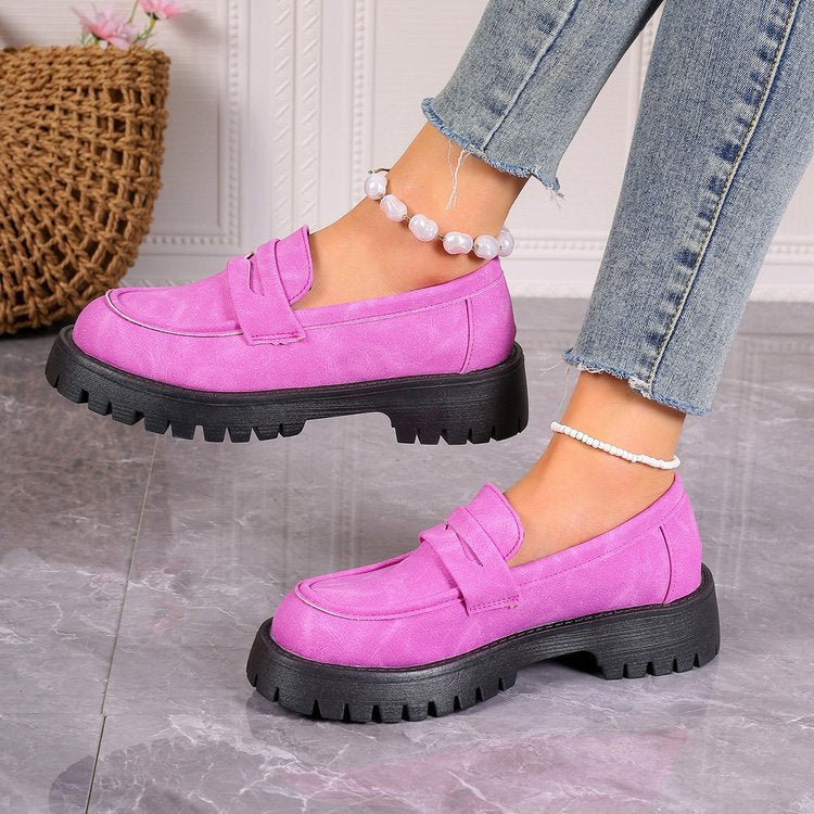 Retro British Style Platform Loafers Women 2024 Plus Size Round Toe Single Shoes Woman Thick Bottom Leather Oxford  Shoes Mujer