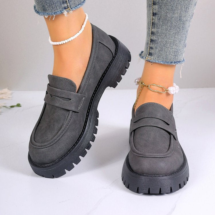 Retro British Style Platform Loafers Women 2024 Plus Size Round Toe Single Shoes Woman Thick Bottom Leather Oxford  Shoes Mujer
