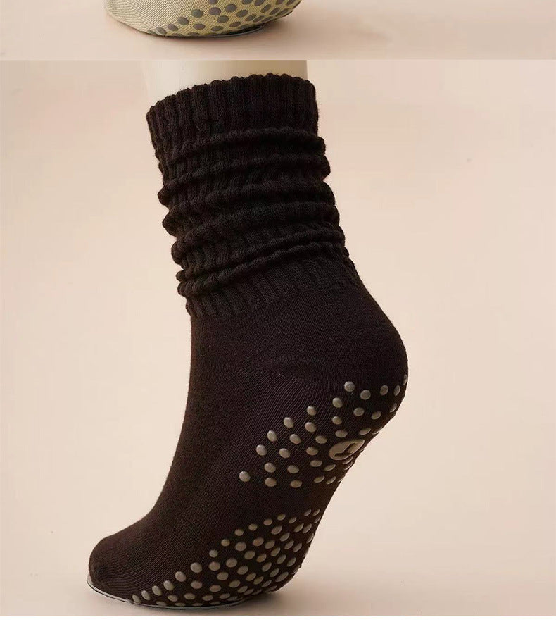 Yoga Socks Mid-Calf Pilates Socks Non-Slip Women's Sweat-Absorbent Non-Slip Dotted Floor Socks Versatile Sports Fitness Silicone Socks