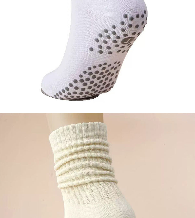 Yoga Socks Mid-Calf Pilates Socks Non-Slip Women's Sweat-Absorbent Non-Slip Dotted Floor Socks Versatile Sports Fitness Silicone Socks