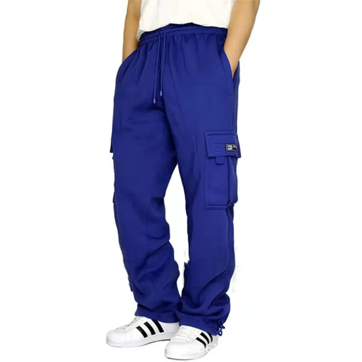 Fashion new Men's Winter Outdoor Sports Solid Color leisure bundle feet multi-pocket straight loose large size cargo pants