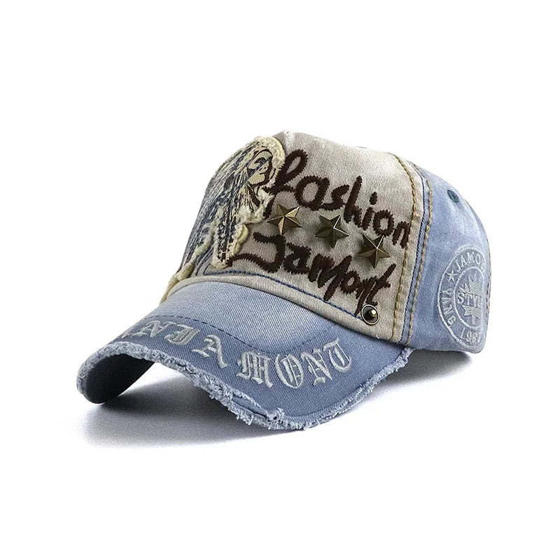 Vintage Washable Cowboy Baseball Cap Embroidery Snapback Hat for Men Women Worn Out Hip Hop Caps Adjustable Solid Cotton Sun Hat