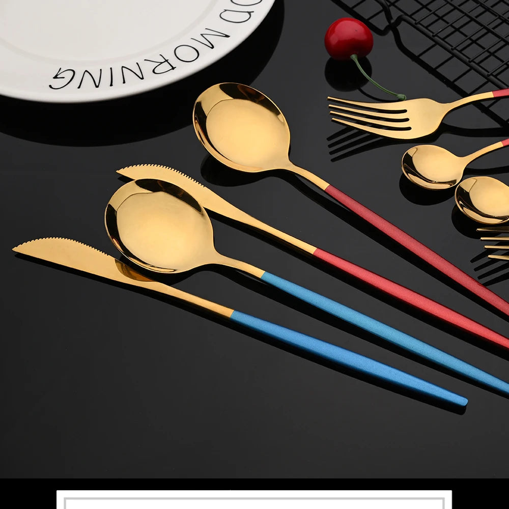 16pcs Pink Gold Dinnerware Tableware Set Mirror Stainless Steel Cutlery Kitchen Knife Fork Spoon Restaurant Wedding Flatware Set