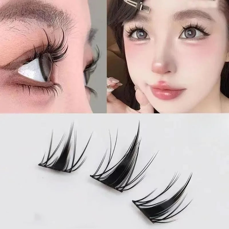 MIAOJIE DIY Self-Adhesive Cluster Lashes 10 Rows/Box, Glue-Free Manga Style Sectioned Eyelashes Natural Look