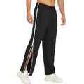Men Sweatpants Elastic Waistband Pockets Splicing Color Mid-Rise Long Trousers Wide Leg Side Zipper Tear Away Basketball Pants