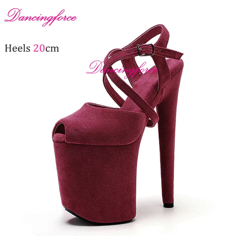 New Cross Straps 20cm 8inches Suede Upper Fashion Sexy Exotic High Heel Platform Party Women Sandals Pole Dance Shoes