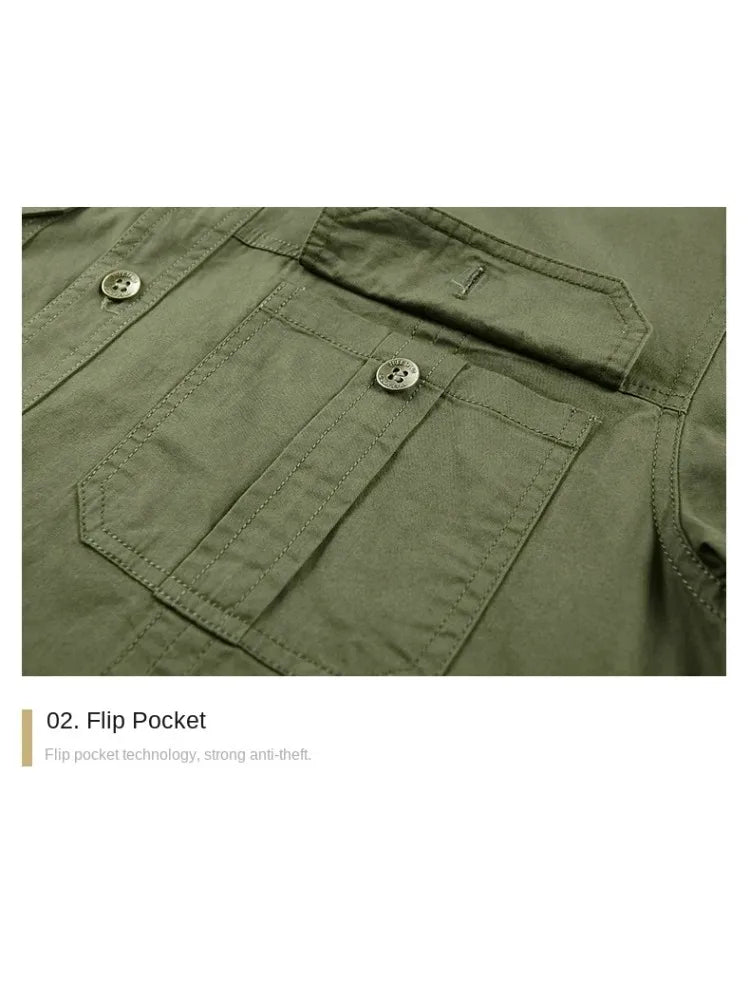 Summer Short Sleeve Shirt Men 100 Cotton Refreshing Breathable Sweat Absorbing Shirt Climbing Work Clothes Pocket Fishing Shirt