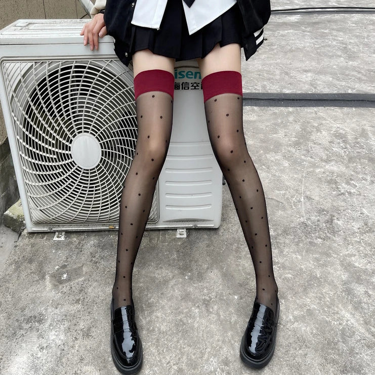 Women's Stockings Dot Printed Transparent Thigh High Stockings Lolita Cute Nylon Stockings for Girls Cosplay Fashion Long Socks