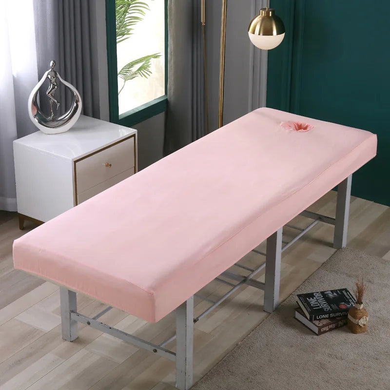 Beauty Salon High Elastic Solid Bed Cover Massage SPA Treatment Elastic Full Cover Rubber Band Fitted Bed Sheet with Hole